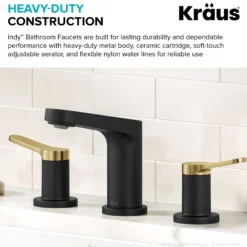 2-Handle 8-inch Widespread Bathroom Faucet in Spot-Free Brushed Brass / Matte Black with Pop Up Drain and Supply Lines