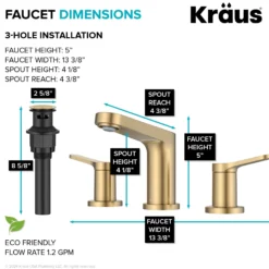 2-Handle 8-inch Widespread Bathroom Faucet in Spot-Free Brushed Brass with Pop Up Drain and Supply Lines