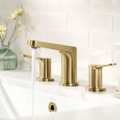 2-Handle 8-inch Widespread Bathroom Faucet in Spot-Free Brushed Brass with Pop Up Drain and Supply Lines