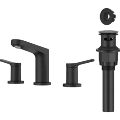 2-Handle 8-inch Widespread Bathroom Faucet in Matte Black with Pop Up Drain and Supply Lines