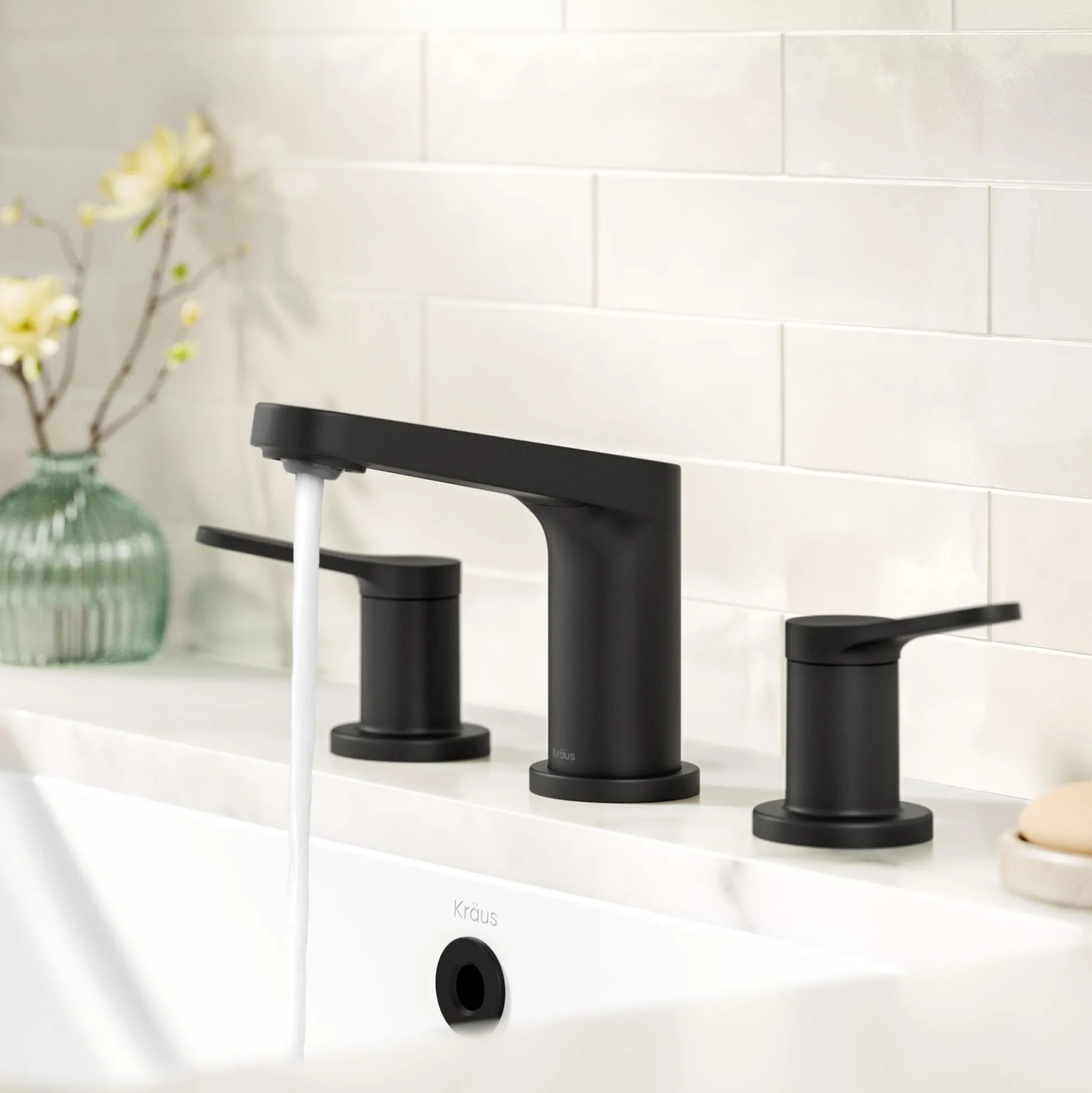 2-Handle 8-inch Widespread Bathroom Faucet in Matte Black with Pop Up Drain and Supply Lines