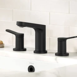 2-Handle 8-inch Widespread Bathroom Faucet in Matte Black with Pop Up Drain and Supply Lines