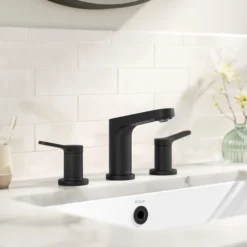 2-Handle 8-inch Widespread Bathroom Faucet in Matte Black with Pop Up Drain and Supply Lines
