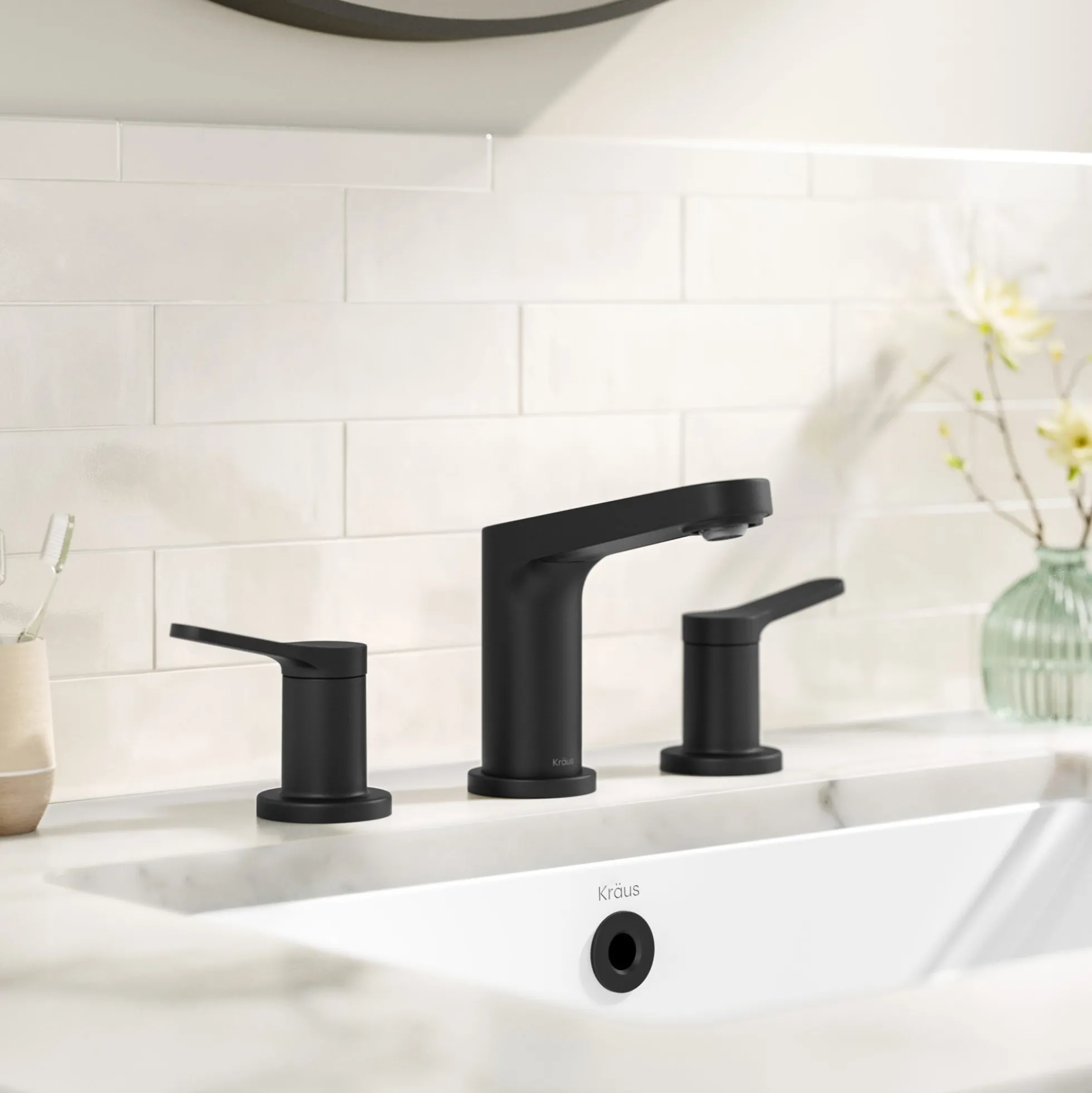 2-Handle 8-inch Widespread Bathroom Faucet in Matte Black with Pop Up Drain and Supply Lines