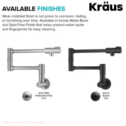 2 Handle Wall Mount Pot Filler Faucet with Retractable Arm in Spot-Free Stainless Steel