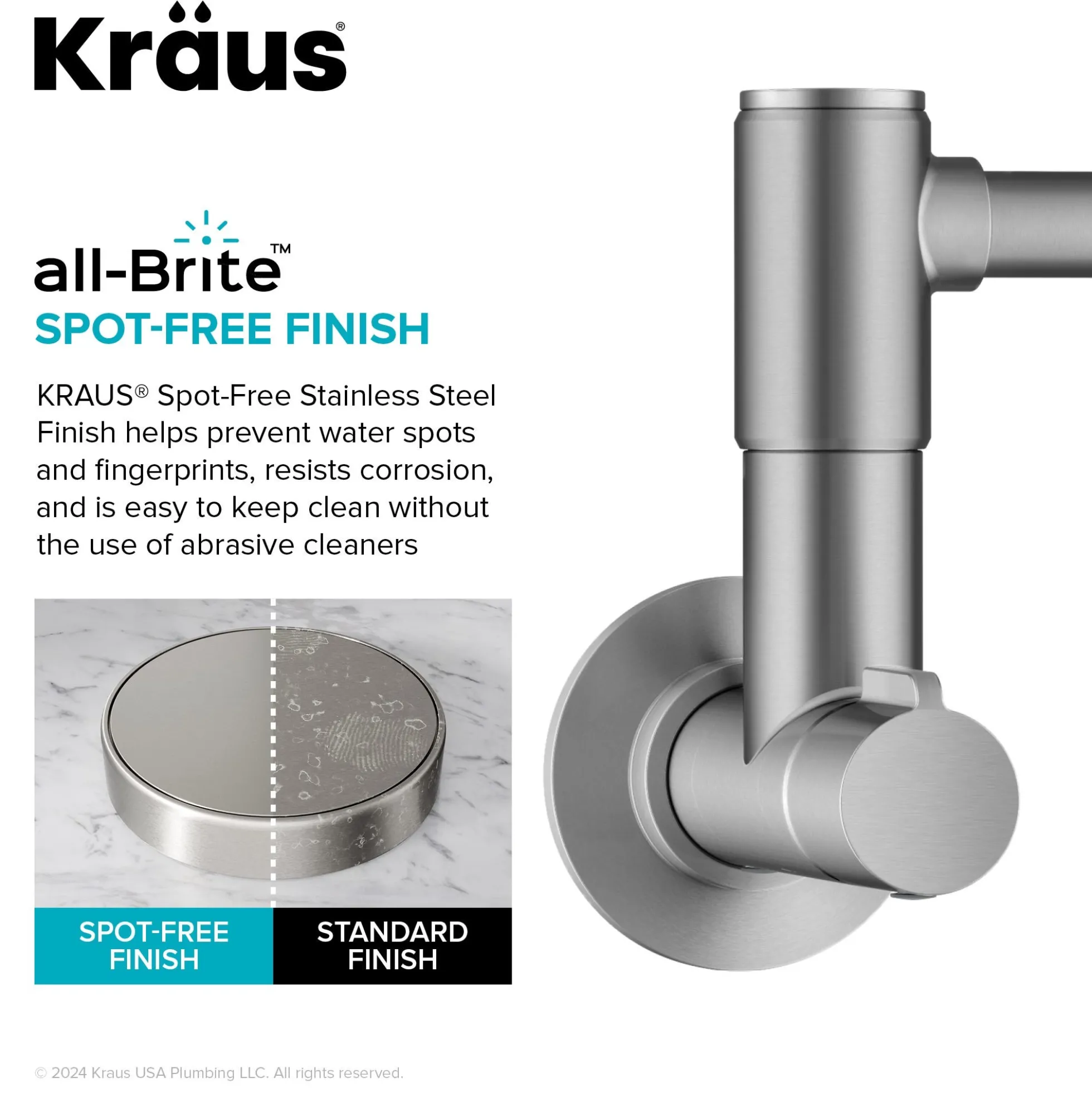 2 Handle Wall Mount Pot Filler Faucet with Retractable Arm in Spot-Free Stainless Steel