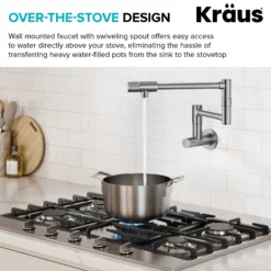 2 Handle Wall Mount Pot Filler Faucet with Retractable Arm in Spot-Free Stainless Steel