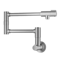 2 Handle Wall Mount Pot Filler Faucet with Retractable Arm in Spot-Free Stainless Steel