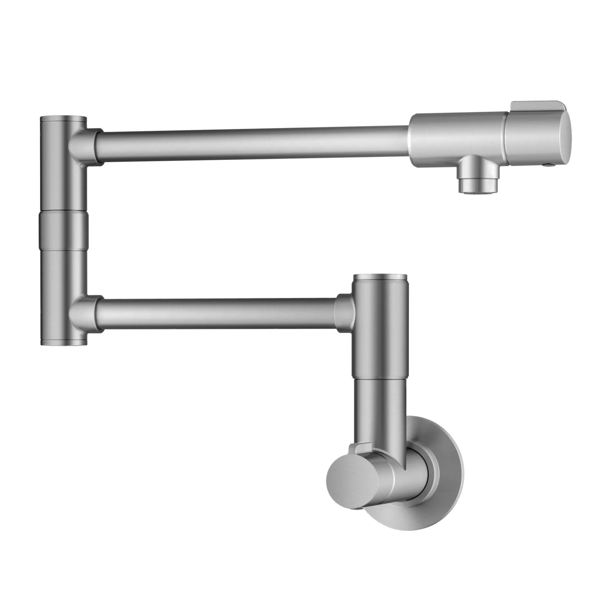 2 Handle Wall Mount Pot Filler Faucet with Retractable Arm in Spot-Free Stainless Steel