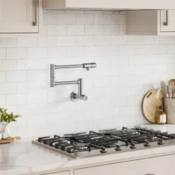 2 Handle Wall Mount Pot Filler Faucet with Retractable Arm in Spot-Free Stainless Steel