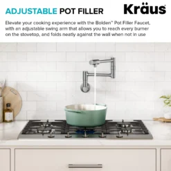 2 Handle Wall Mount Pot Filler Faucet with Retractable Arm in Spot-Free Stainless Steel