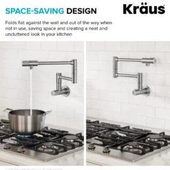 2 Handle Wall Mount Pot Filler Faucet with Retractable Arm in Spot-Free Stainless Steel