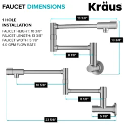 2 Handle Wall Mount Pot Filler Faucet with Retractable Arm in Spot-Free Stainless Steel