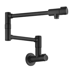 2 Handle Wall Mount Pot Filler Faucet with Retractable Arm in Matte Black
