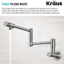 2 Handle Wall Mount Pot Filler Faucet with Retractable Arm in Matte Black