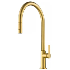 High-Arc Single Handle Pull-Down Kitchen Faucet in Brushed Brass