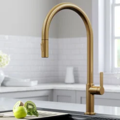 High-Arc Single Handle Pull-Down Kitchen Faucet in Brushed Brass