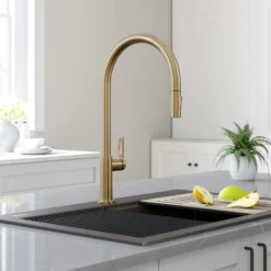 High-Arc Single Handle Pull-Down Kitchen Faucet in Spot Free Antique Champagne Bronze