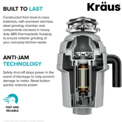 High-Speed 3/4 HP Continuous Feed Ultra-Quiet Motor Garbage Disposal with Power Cord and Flange Included and Universal Mount