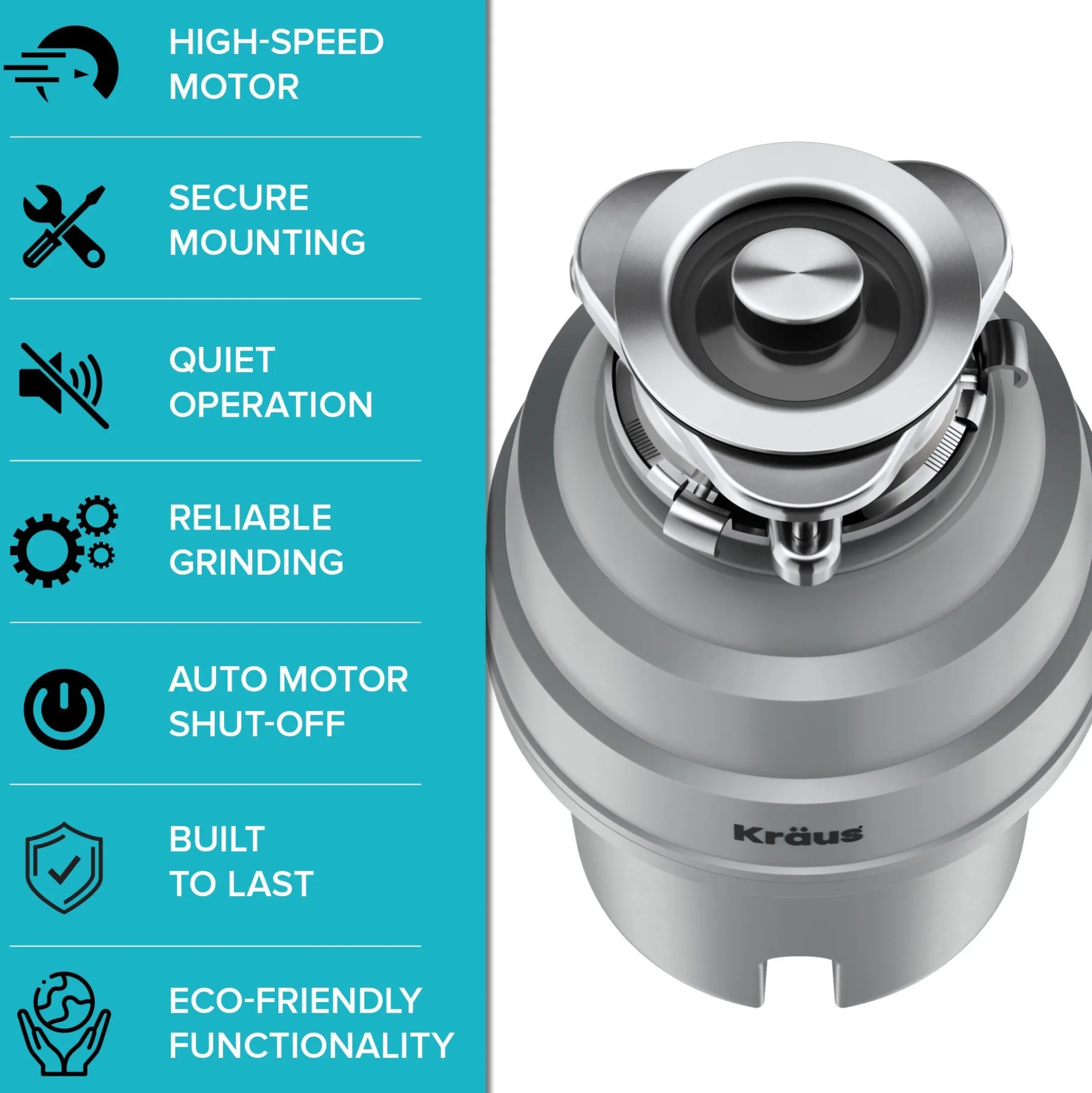 High-Speed 3/4 HP Continuous Feed Ultra-Quiet Motor Garbage Disposal with Power Cord and Flange Included and Universal Mount