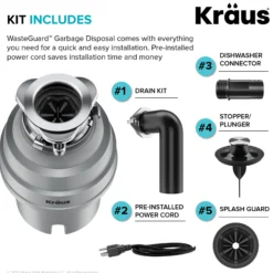 High-Speed 3/4 HP Continuous Feed Ultra-Quiet Motor Garbage Disposal with Power Cord and Flange Included and Universal Mount