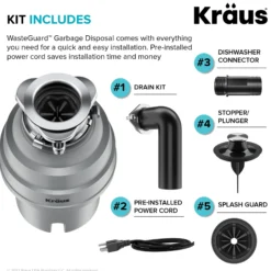 High-Speed 1 HP Continuous Feed Ultra-Quiet Motor Garbage Disposal with Power Cord and Flange Included and Universal Mount