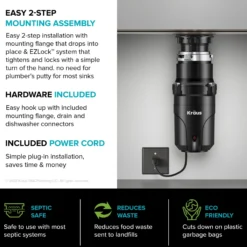 High-Speed 1/2 HP Continuous Feed Ultra-Quiet Motor Garbage Disposal with Quick Connect Mount, Power Cord and Flange Included