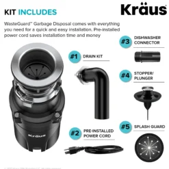High-Speed 1/3 HP Continuous Feed Ultra-Quiet Motor Garbage Disposal with Quick Connect Mount, Power Cord and Flange Included