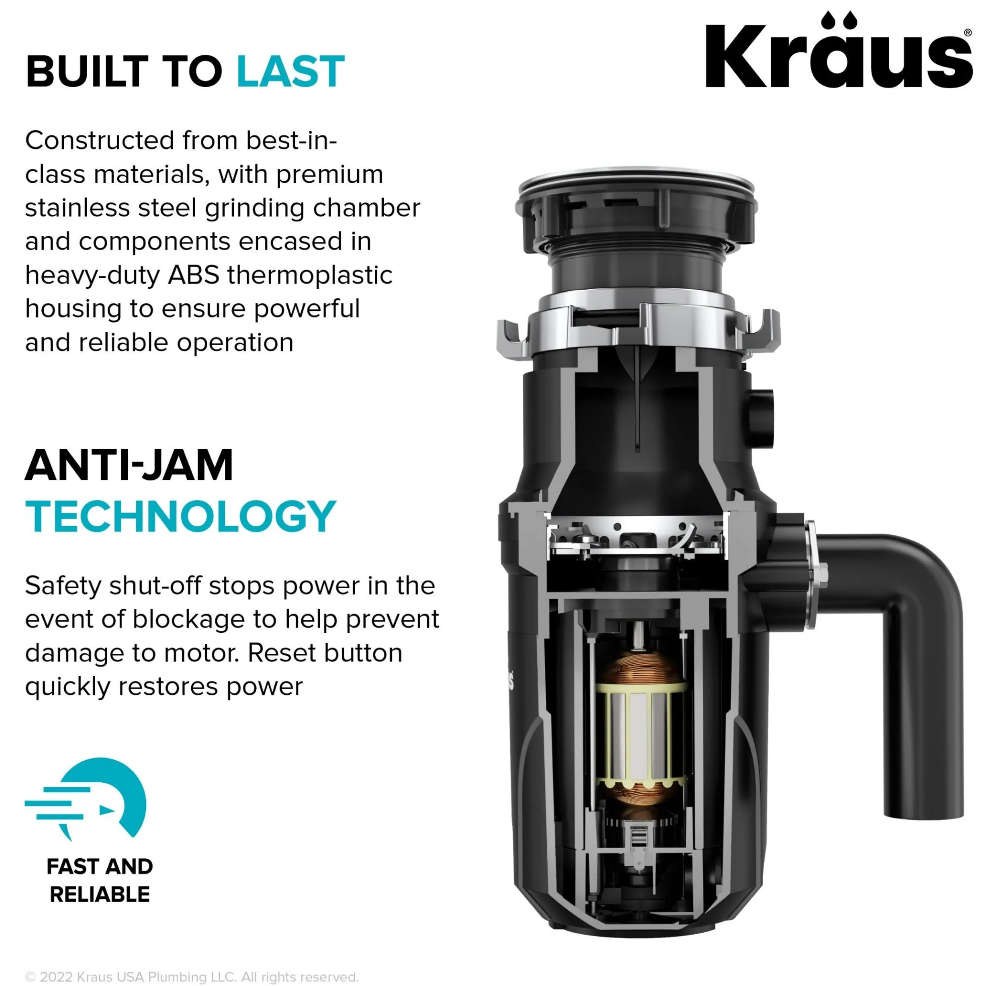 High-Speed 1/3 HP Continuous Feed Ultra-Quiet Motor Garbage Disposal with Quick Connect Mount, Power Cord and Flange Included