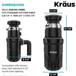 High-Speed 1/3 HP Continuous Feed Ultra-Quiet Motor Garbage Disposal with Quick Connect Mount, Power Cord and Flange Included