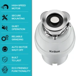 3/4 HP Continuous Feed Garbage Disposal with Ultra-Quiet Motor for Kitchen Sink with Power Cord and Flange Included
