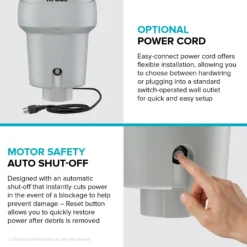 3/4 HP Continuous Feed Garbage Disposal with Ultra-Quiet Motor for Kitchen Sink with Power Cord and Flange Included