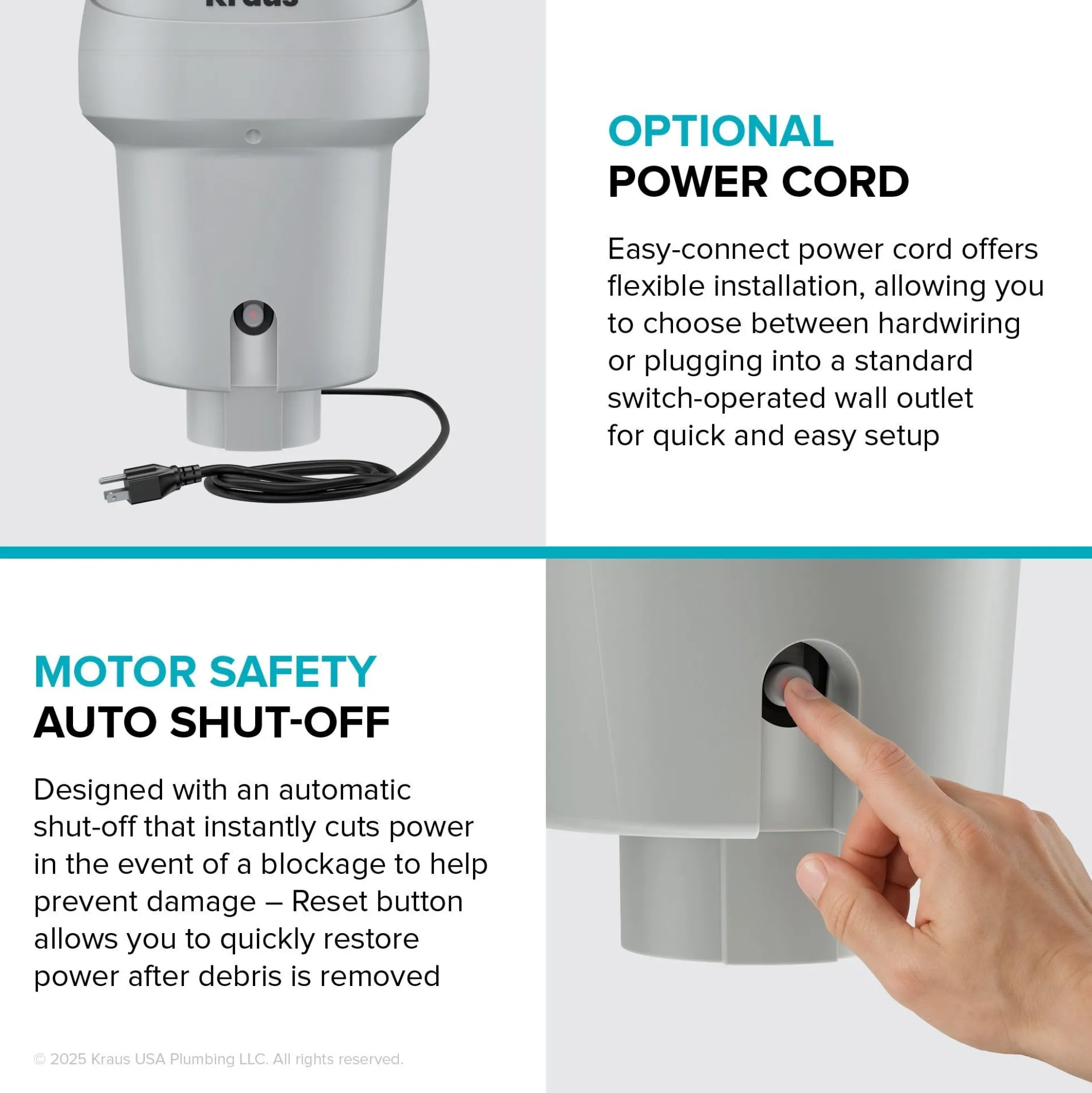 3/4 HP Continuous Feed Garbage Disposal with Ultra-Quiet Motor for Kitchen Sink with Power Cord and Flange Included