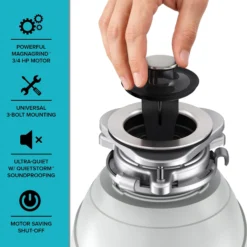 3/4 HP Continuous Feed Garbage Disposal with Ultra-Quiet Motor for Kitchen Sink with Power Cord and Flange Included