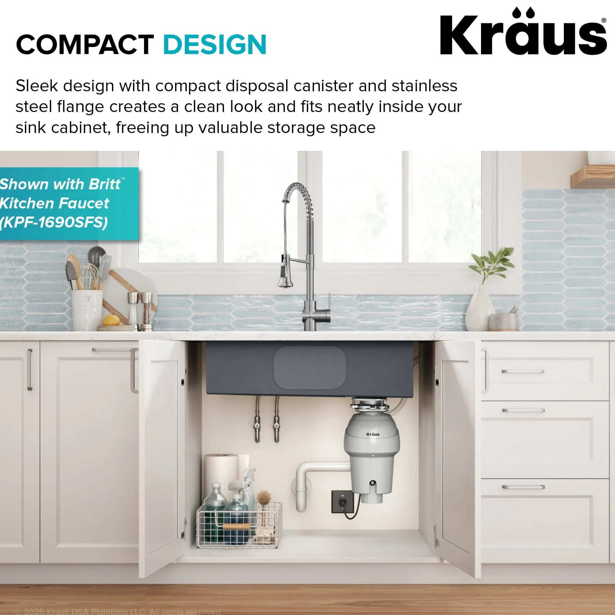3/4 HP Continuous Feed Garbage Disposal with Ultra-Quiet Motor for Kitchen Sink with Power Cord and Flange Included