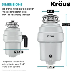 1 HP Continuous Feed Garbage Disposal with Ultra-Quiet Motor for Kitchen Sink with Power Cord and Flange Included