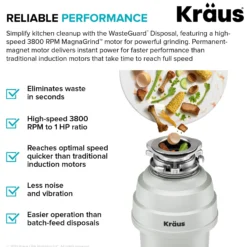 1 HP Continuous Feed Garbage Disposal with Ultra-Quiet Motor for Kitchen Sink with Power Cord and Flange Included