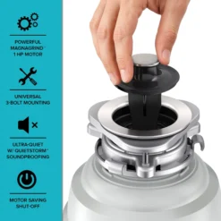 1 HP Continuous Feed Garbage Disposal with Ultra-Quiet Motor for Kitchen Sink with Power Cord and Flange Included