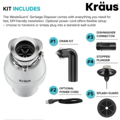 1/2 HP Continuous Feed Garbage Disposal with Ultra-Quiet Motor for Kitchen Sink with Power Cord and Flange Included