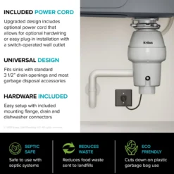 1/2 HP Continuous Feed Garbage Disposal with Ultra-Quiet Motor for Kitchen Sink with Power Cord and Flange Included