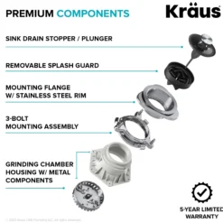 1/3 HP Continuous Feed Garbage Disposal with Ultra-Quiet Motor for Kitchen Sink with Power Cord and Flange Included