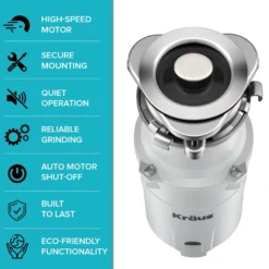 1/3 HP Continuous Feed Garbage Disposal with Ultra-Quiet Motor for Kitchen Sink with Power Cord and Flange Included