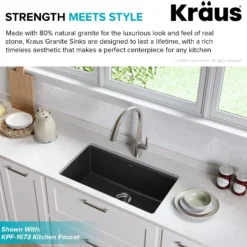 31 Inch Undermount Single Bowl Black Onyx Granite Kitchen Sink with WasteGuard™ Continuous Feed Garbage Disposal