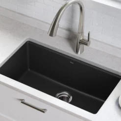 31 Inch Undermount Single Bowl Black Onyx Granite Kitchen Sink with WasteGuard™ Continuous Feed Garbage Disposal