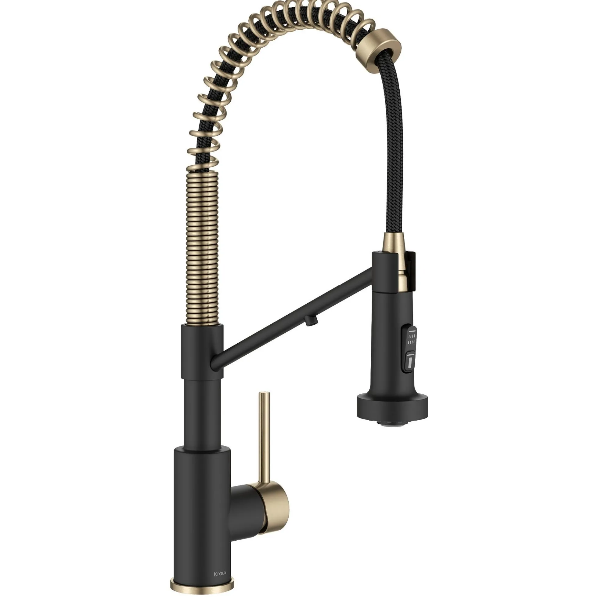 2-in-1 Commercial Style Pull Down Kitchen Faucet with Integrated Water Filter Tap for Reverse Osmosis or Water Filtration System in Spot-Free Antique Champagne Bronze / Matte Black