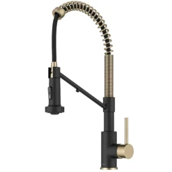 2-in-1 Commercial Style Pull Down Kitchen Faucet with Integrated Water Filter Tap for Reverse Osmosis or Water Filtration System in Spot-Free Antique Champagne Bronze / Matte Black