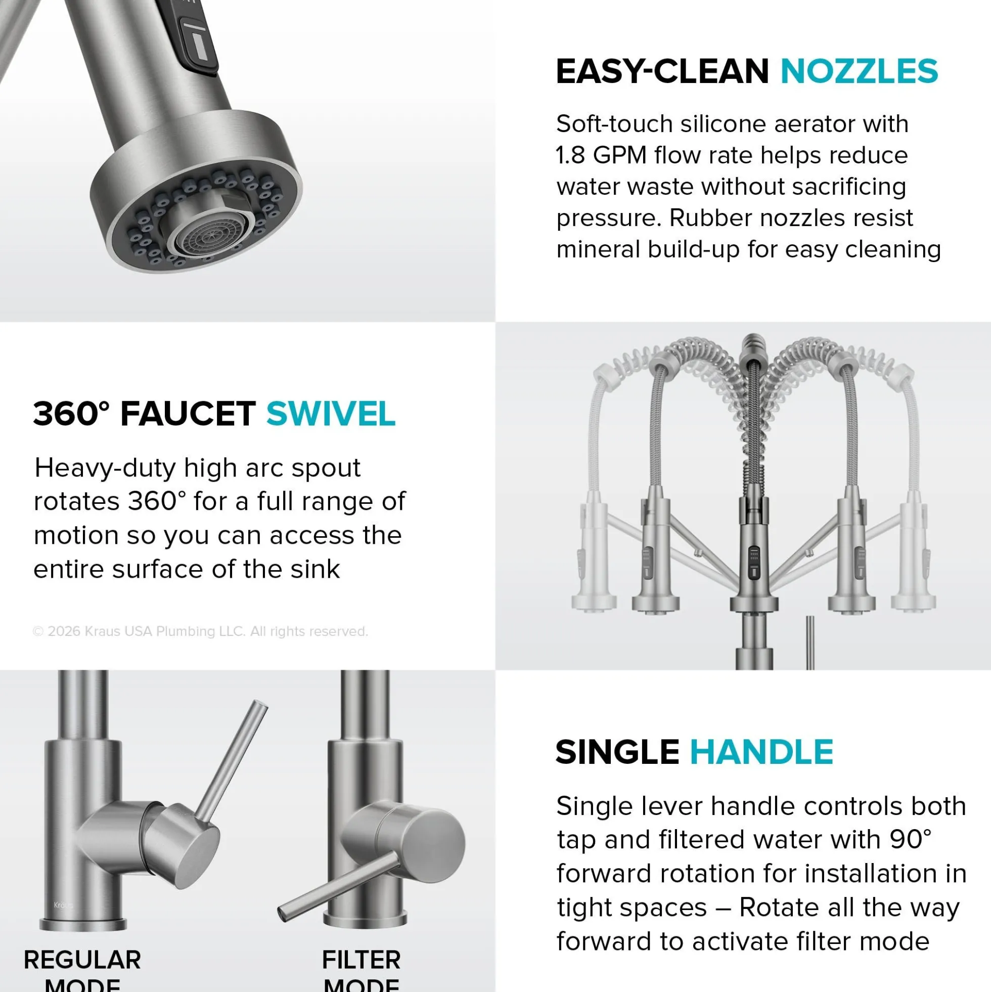 2-in-1 Commercial Style Pull Down Kitchen Faucet with Integrated Water Filter Tap for Reverse Osmosis or Water Filtration System in Spot-Free Antique Champagne Bronze / Matte Black