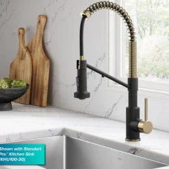 2-in-1 Commercial Style Pull Down Kitchen Faucet with Integrated Water Filter Tap for Reverse Osmosis or Water Filtration System in Spot-Free Antique Champagne Bronze / Matte Black
