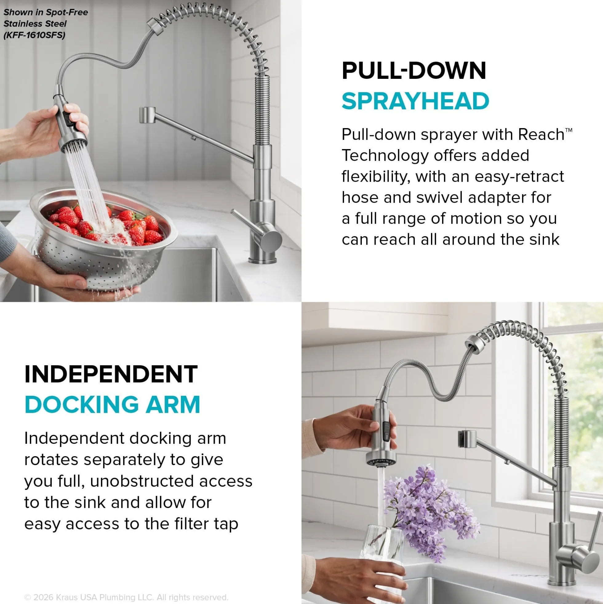 2-in-1 Commercial Style Pull Down Kitchen Faucet with Integrated Water Filter Tap for Reverse Osmosis or Water Filtration System in Spot-Free Antique Champagne Bronze / Matte Black