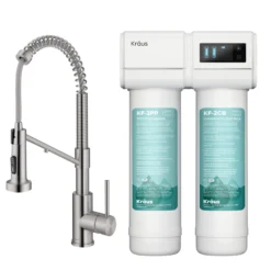 2-in-1 Commercial Style Pull-Down Single Handle Water Filter Kitchen Faucet in Spot-Free Stainless Steel with Purita™ 2-Stage Under-Sink Filtration System